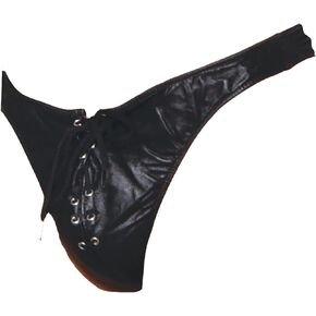 Hotspot Men's Leather Lace-Up Front Thong Black in Saudi Arabia