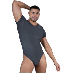 Men's Ribbed Short-sleeve Thong Bodysuit - Lightweight, Stretchy, Men's Underwear in Saudi Arabia