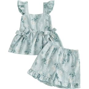 Kupretty Toddler Girl Girl Summer Closy Baby Baby Linen Linen Arfft أقواس الكشكشة قمصان + مجموعة قصيرة مكشوف in Kuwait