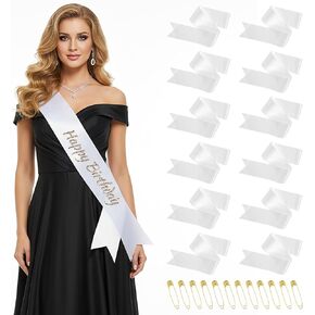 Thinp 12 Pcs Blank White Sashes, Plain Satin Sash for Pageants Birthday Sash with Safety Pins Senior Sashes for Graduation Birthday Bridal Shower Wedding Party DIY Supplies (White) in Saudi Arabia