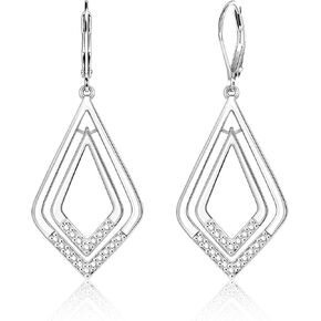925 Sterling Silver Dangle Earrings for Women 14K Gold Plated Geometric Cubic Zirconia Dangle leverback Earrings Hypoallergenic Lightweight Dangling V Earring for Women Trendy Jewelry Gifts in Saudi Arabia