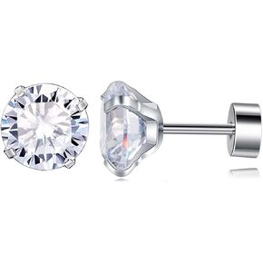 Pack of Round CZ Titanium Screw Flat Back Earrings Hypoallergenic for Sensitive Ears 3-8mm in Kuwait
