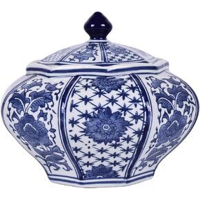 جرة زنجبيل منجم الذهب كبيرة الحجم مصنوعة يدويًا من XINGYAN مع سلسلة غطاء: بورسلين صيني فاخر باللونين الأزرق والأبيض، طراز سلالة مينغ وتشينغ، جرة تخزين ديكور منزلي مزخرفة (جرة غنية) in Kuwait