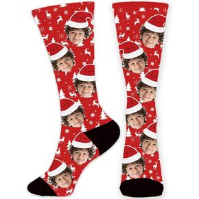 جوارب وجه مخصصة من Dreamdecor، جوارب عيد الميلاد المضحكة مع صورة للأولاد والبنات والنساء والرجال والحيوانات الأليفة in Kuwait
