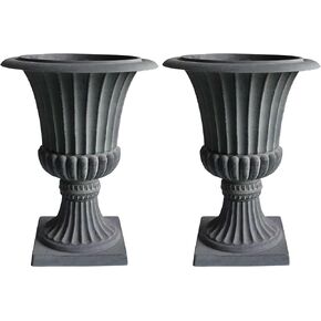 Urn Planters 22", Set of 2, Tall Stone-Resin Pedestal Planters for Outdoor Plants, Large Front Porch Decor, Patio Garden Pots, Outdoor Urns for Entryway, Porch & Deck, White Plant Pot in Saudi Arabia