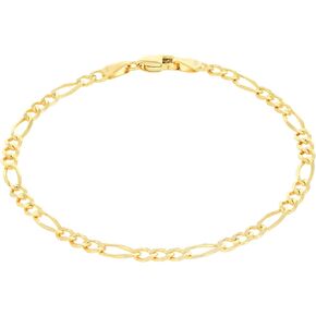 Nuragold 14k Real Yellow Gold Solid Figaro Link 3.5mm Chain Bracelet (7"-9") Italian Jewelry for Men & Women in Saudi Arabia