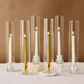 Hurricane Glass Candle Holder Set of 12 with Clear Taper Candle Holders Base - 14" Tall Clear Glass Taper Candlestick Holders Windproof for Wedding Table Centerpiece Home Decor in Saudi Arabia
