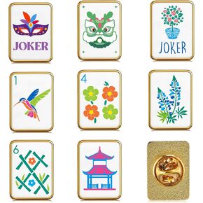 Norme 8 Pcs Mini Mahjong Enamel Pins Set Gold Enamel Brooch Pins Bird Joker Flower Designs for Women Men Jackets Hat Lapel Pin Jewelry, Mahjong Accessories, Gifts, and Prizes in Saudi Arabia