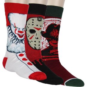 جوارب Hyp Horror Movie للرجال من Pennywise Jason Voorhees وFreddy Krueger، 3 عبوات من الجوارب متوسطة الساق مقاس الحذاء 6-12 in Kuwait