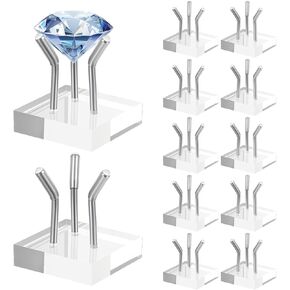 12 Pcs Rock Display Stands, Stainless Steel 3 Pegs Clear Acrylic Base Display Mini Easel Stand for Fossil Coral Crystal Geodes Mineral Agate Small Collectibles in Saudi Arabia