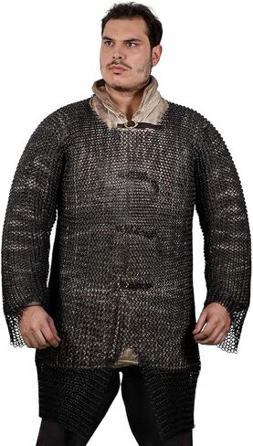 Lord of Battles Medieval Chainmail Hauberk Shirt 10mm 16 Gauge Mild Steel Butted Round Rings Armor Hauberk Chainmail Costume Perfect for LARP, SCA, Ren fair Black in Saudi Arabia
