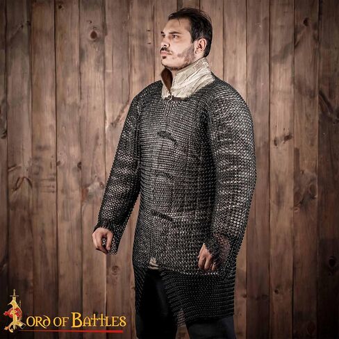 Lord of Battles Medieval Chainmail Hauberk Shirt 10mm 16 Gauge Mild Steel Butted Round Rings Armor Hauberk Chainmail Costume Perfect for LARP, SCA, Ren fair Black in Saudi Arabia