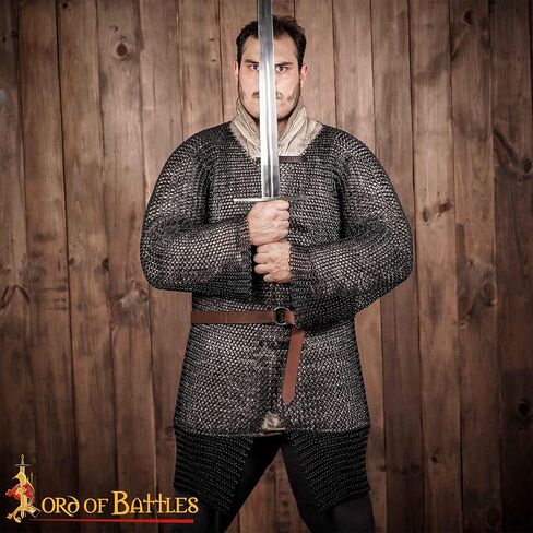 Lord of Battles Medieval Chainmail Hauberk Shirt 10mm 16 Gauge Mild Steel Butted Round Rings Armor Hauberk Chainmail Costume Perfect for LARP, SCA, Ren fair Black in Saudi Arabia