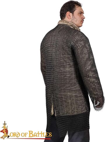 Lord of Battles Medieval Chainmail Hauberk Shirt 10mm 16 Gauge Mild Steel Butted Round Rings Armor Hauberk Chainmail Costume Perfect for LARP, SCA, Ren fair Black in Saudi Arabia