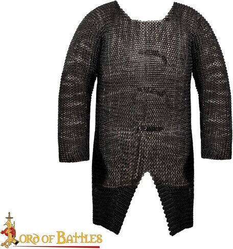 Lord of Battles Medieval Chainmail Hauberk Shirt 10mm 16 Gauge Mild Steel Butted Round Rings Armor Hauberk Chainmail Costume Perfect for LARP, SCA, Ren fair Black in Saudi Arabia