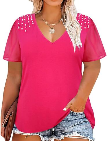 Tiyomi Plus Size Henley Tops قمصان قصيرة الأكمام للنساء Summer Tunics XL-5XL in Kuwait