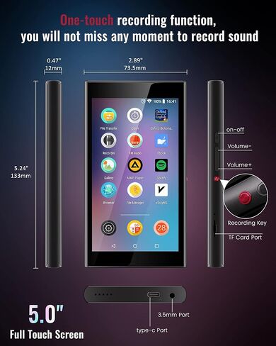 مشغل MP3 MP3 160GB مع الأطفال مع Bluetooth و WiFi ، مشغل MP3 Kids مع Spotify و YouTube و Piano Kids و Amazon Music و Audible و Pandora و Android Music Player in Kuwait