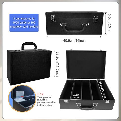 Toploader Storage Box，Sports Card Storage Boxes，Aluminum alloy frame，Trading Card case Hold 4500+ Cards，Detachable partition，for Sports Cards，Top Loaders，magnetic card holders (Black, 4500+) in Kuwait