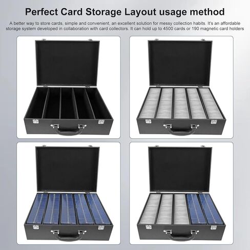 Toploader Storage Box，Sports Card Storage Boxes，Aluminum alloy frame，Trading Card case Hold 4500+ Cards，Detachable partition，for Sports Cards，Top Loaders，magnetic card holders (Black, 4500+) in Kuwait