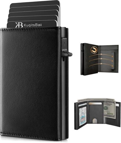 محفظة للرجال مع حامل بطاقات، محفظة ذكية للرجال منبثقة مع خاصية حجب RFID، محفظة إغلاق مغناطيسي لـ 10-14 بطاقة، نافذة لبطاقة الهوية، فتحة للنقود - هدايا مثالية للرجال (أسود) in Saudi Arabia
