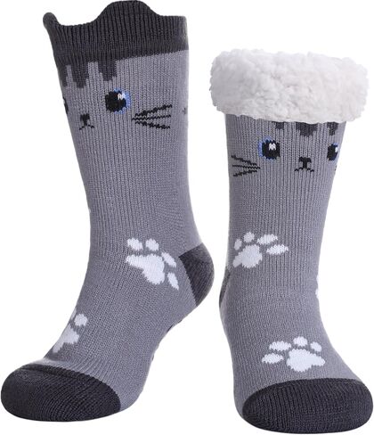 FNOVCO Cat Slipper Socks for Women with Grippers Fuzzy Soft Thick Winter Cozy Indoor Non Slip Warm Socks in Kuwait