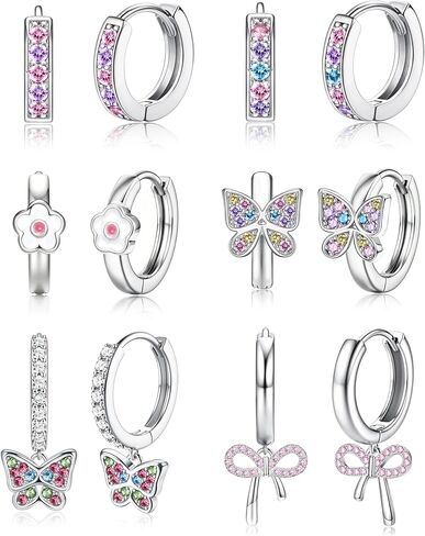 LOYALLOOK Small Hoop Earrings for Women Hypoallergenic Huggie Hoop Earrings for Sensitive Ears Cute Butterfly Earrings Colorful CZ Daisy Heart Bow Dangle Earring Set in Saudi Arabia