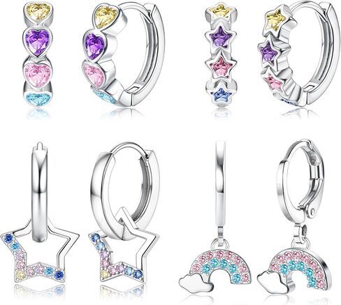 LOYALLOOK Small Hoop Earrings for Women Hypoallergenic Huggie Hoop Earrings for Sensitive Ears Cute Butterfly Earrings Colorful CZ Daisy Heart Bow Dangle Earring Set in Saudi Arabia