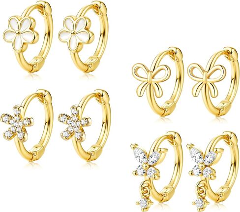 LOYALLOOK Small Hoop Earrings for Women Hypoallergenic Huggie Hoop Earrings for Sensitive Ears Cute Butterfly Earrings Colorful CZ Daisy Heart Bow Dangle Earring Set in Saudi Arabia