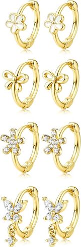 LOYALLOOK Small Hoop Earrings for Women Hypoallergenic Huggie Hoop Earrings for Sensitive Ears Cute Butterfly Earrings Colorful CZ Daisy Heart Bow Dangle Earring Set in Saudi Arabia