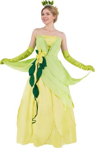 Princess Tiana Costume Women Tops Skirt 2pcs Set Green Flower Headband Gloves Halloween Tiana Dress Cosplay Outfits in Saudi Arabia