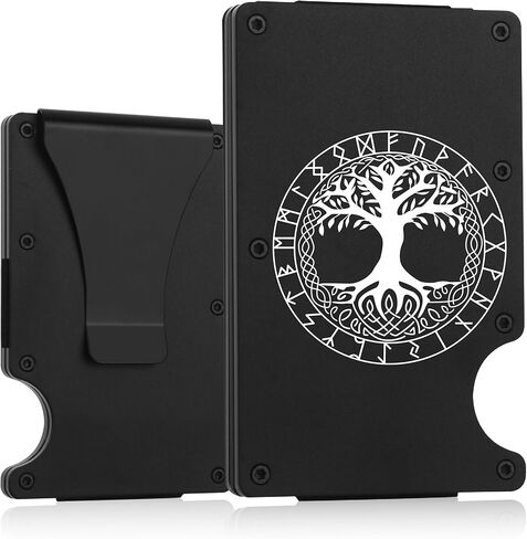 THTCSQ Vikings Gift,Minimalist Personalized Engraved Metal Wallet,Slim Wallet for Men,Nordic Norse Amulet wallet,Vikings Warrior wallet Norse Gods Gifts (Vikings Gift) in Kuwait