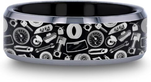 Car Mechanic Wedding Ring Auto Parts Ring Mechanic Wedding Band Wrench Car Tire Ring Gift Spark Plug Father's Day Gift Piston Tool Ring in Kuwait