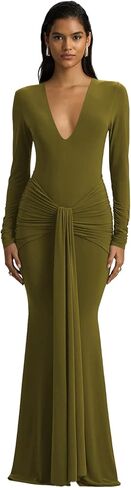 Women's V Neck Mermaid Prom Dresses with Tie 2026 Long Sleeve Pleated Silk Formal Evening Gowns in Saudi Arabia