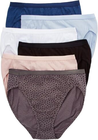 Hanes Women's Cotton Hi-Cut Panty - 6 Pack, 43H6CC, White/Navy/Black, 6 in Saudi Arabia