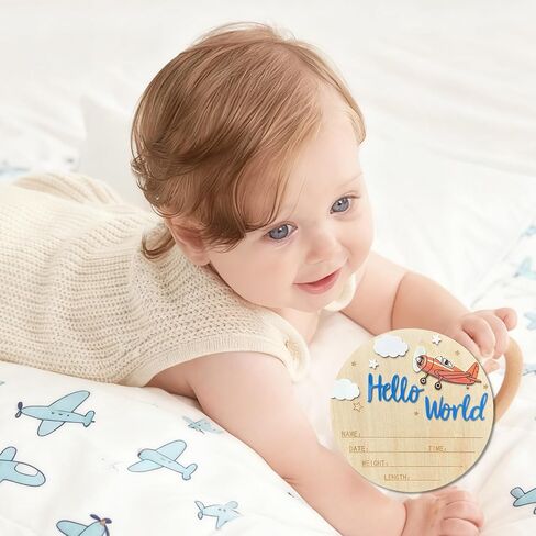 Baby Announcement Sign, 5.9 Inch Wooden Hello World Newborn Sign,Welcome Baby Signs,Birth Announcement Signs,Newborn Name Personalized for Photo Prop Vintage Airplane Design Hospital Nursery (Deep Blue) in Saudi Arabia