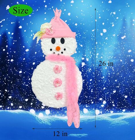 Christmas Decorations Snowman Pink Wreath for Front Door, Lighted Winter Christmas Pink Snowman Wreath, Xmas Door Hanging Sign Hanger for Window Wall Decorations Farmhouse Winter Home Decor in Saudi Arabia