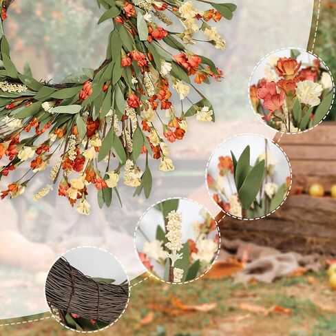 24 inch Fall Wreaths for Front Door Outside Fall Door Wreath Fall Decorations for Home Decor Autumn Wreath for Fall Front Porch Thanksgiving Harvest Halloween Farmhouse Outdoor Indoors Window Wall in Saudi Arabia