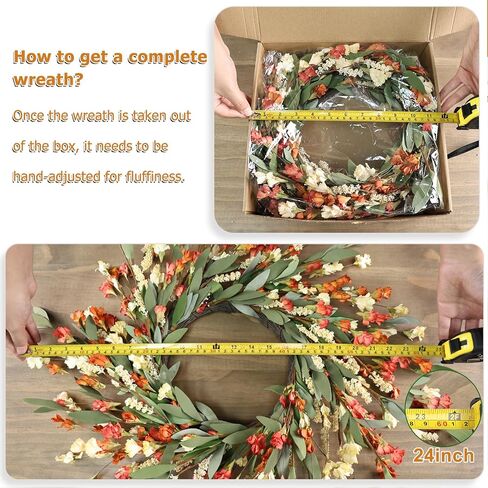24 inch Fall Wreaths for Front Door Outside Fall Door Wreath Fall Decorations for Home Decor Autumn Wreath for Fall Front Porch Thanksgiving Harvest Halloween Farmhouse Outdoor Indoors Window Wall in Saudi Arabia