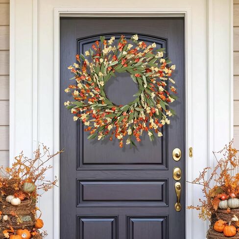 24 inch Fall Wreaths for Front Door Outside Fall Door Wreath Fall Decorations for Home Decor Autumn Wreath for Fall Front Porch Thanksgiving Harvest Halloween Farmhouse Outdoor Indoors Window Wall in Saudi Arabia