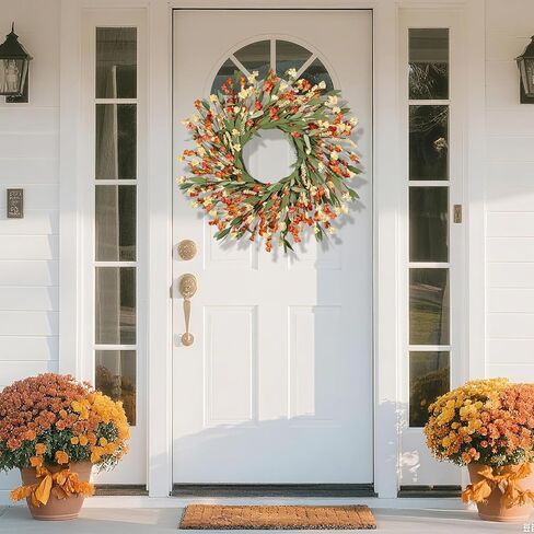 24 inch Fall Wreaths for Front Door Outside Fall Door Wreath Fall Decorations for Home Decor Autumn Wreath for Fall Front Porch Thanksgiving Harvest Halloween Farmhouse Outdoor Indoors Window Wall in Saudi Arabia