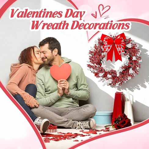 22" Valentine’s Day Wreath with Red & White Hearts and Berries, Large Valentine Wreaths for Front Door, Romantic Valentines Wreath with Bow for Home Decor in Saudi Arabia