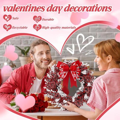 22" Valentine’s Day Wreath with Red & White Hearts and Berries, Large Valentine Wreaths for Front Door, Romantic Valentines Wreath with Bow for Home Decor in Saudi Arabia