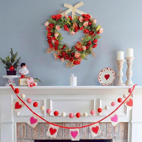 17.7 Inches Heart Rose Wreath Pink Floral Valentine Wreath with Ribbons Artificial Rose Wreaths for Christmas Party Gifts Front Door Valentine's Day Wedding Decoration in Saudi Arabia
