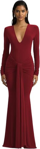Women's V Neck Mermaid Prom Dresses with Tie 2026 Long Sleeve Pleated Silk Formal Evening Gowns in Saudi Arabia