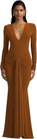 Women's V Neck Mermaid Prom Dresses with Tie 2026 Long Sleeve Pleated Silk Formal Evening Gowns in Saudi Arabia