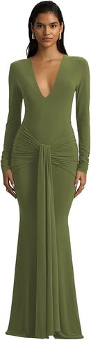 Women's V Neck Mermaid Prom Dresses with Tie 2026 Long Sleeve Pleated Silk Formal Evening Gowns in Saudi Arabia