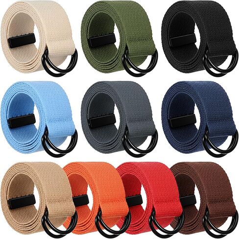 10Pcs Men Canvas Belt, Web Fabric Casual Belt with Black Double D-ring, 1.5'' Wide Double D Ring Belts in Saudi Arabia