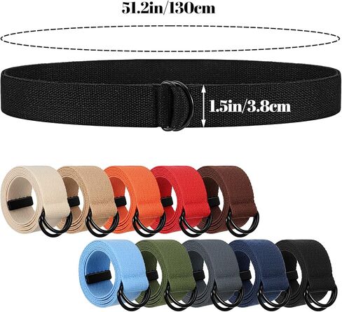 10Pcs Men Canvas Belt, Web Fabric Casual Belt with Black Double D-ring, 1.5'' Wide Double D Ring Belts in Saudi Arabia