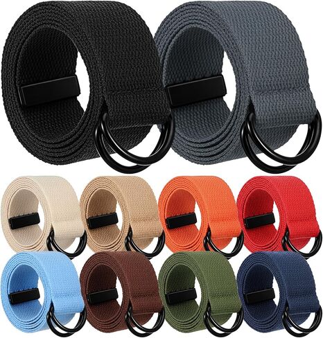 10Pcs Men Canvas Belt, Web Fabric Casual Belt with Black Double D-ring, 1.5'' Wide Double D Ring Belts in Saudi Arabia