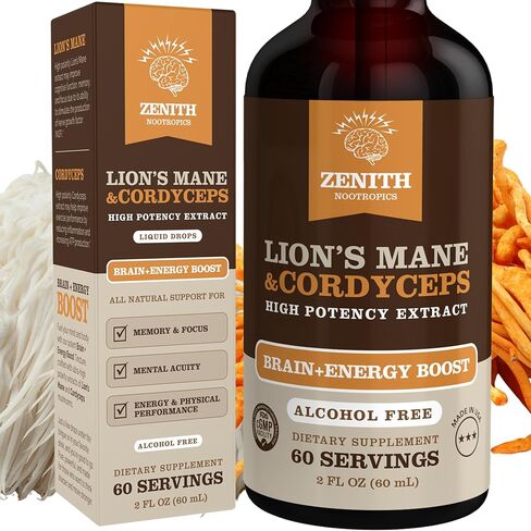 Lion’s Mane & Cordyceps Supplement – Brain & Energy Support – Focus, Memory, Clarity, Immunity – Vegan, Alcohol-Free Tincture – Up-to 2-Month Supply, 2 fl oz in Saudi Arabia
